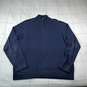 L.L. Bean Sweater Mens Medium Navy Blue Cotton Cashmere 1/4 Zip Knit Stretch